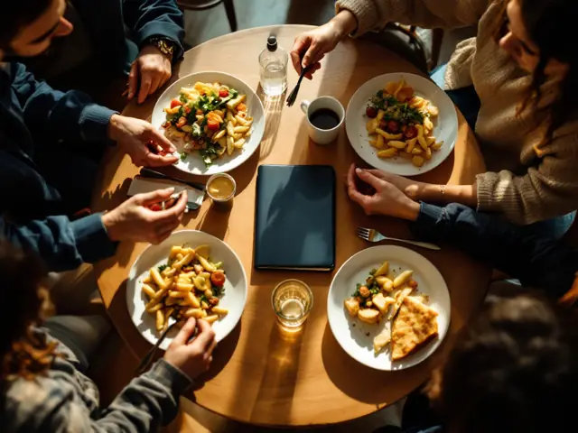 Amigos compartiendo una comida en un restaurante